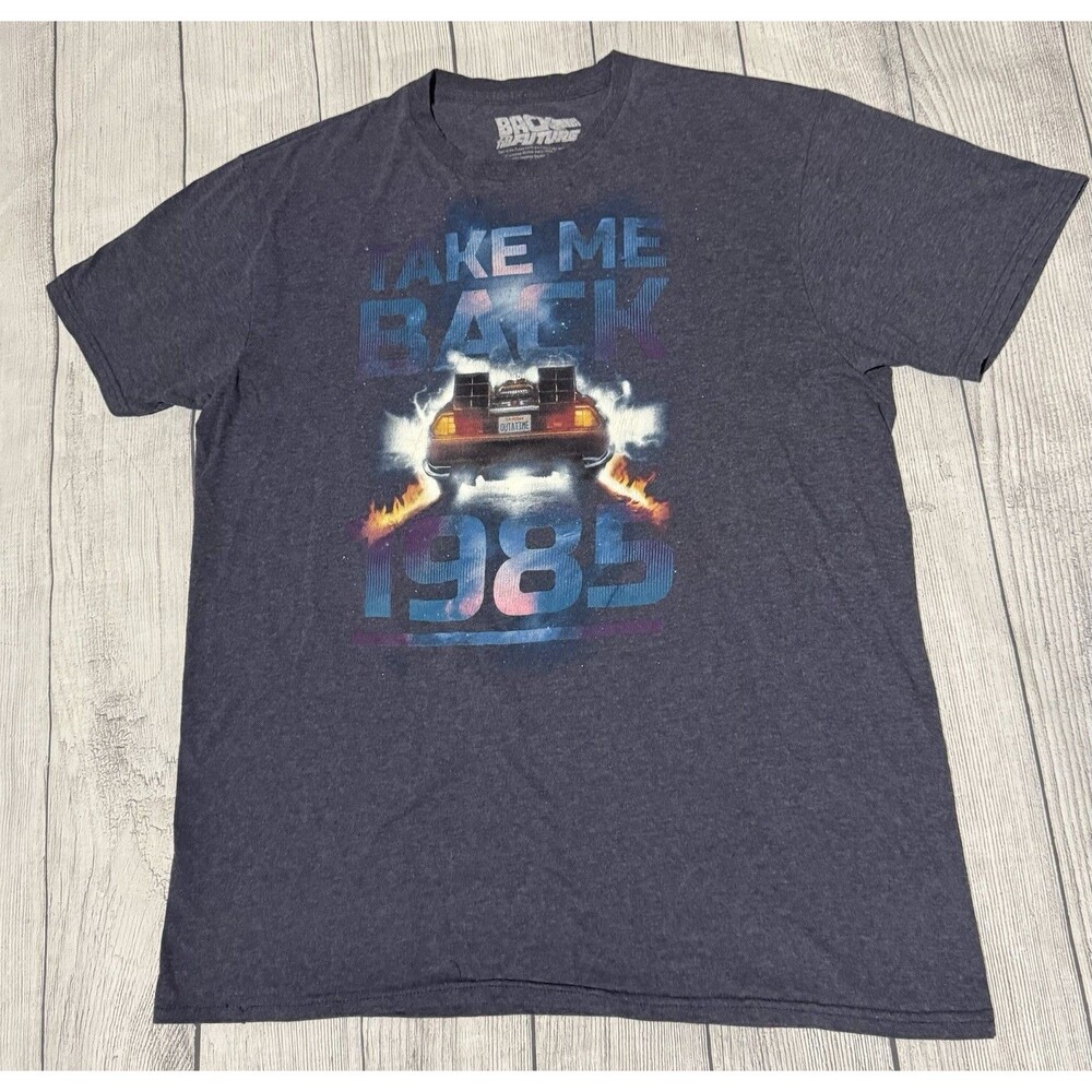 Back to the Future Take Me Back 1985 Delorean Blue Graphic T-Shirt Men's Size L